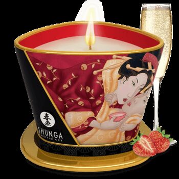Bougie de massage lueur et caresses - Romance Vin pétillant à la fraise