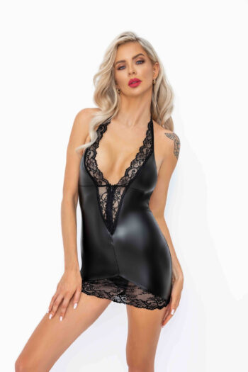 F283 Mini-robe en Powerwetlook avec dos échancré